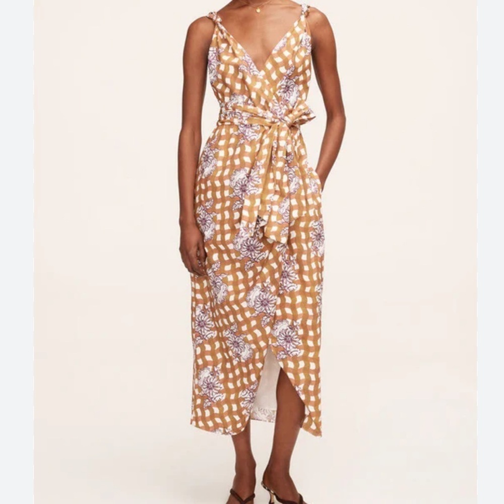 REBECCA TAYLOR GINGHAM DAISY PRINT WRAP DRESS SIZE 2 NWT